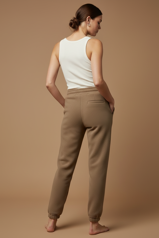Pantalon Beige Molletonné Confortable Ample Décontracté - Marron - vue 2