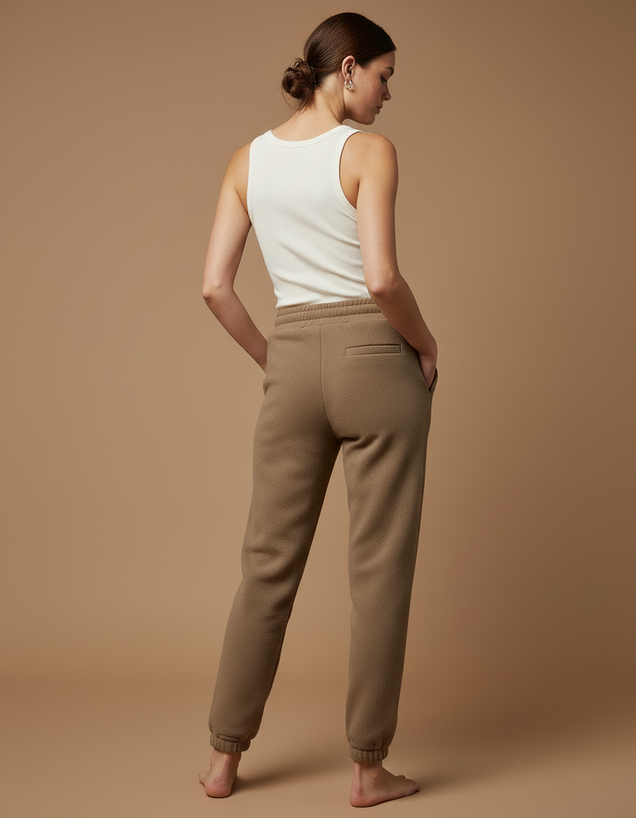 Pantalon Beige Molletonné Confortable Ample Décontracté - Marron - vue 2