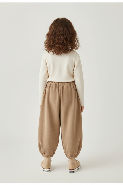 Pantalon Beige Côtelé Ample Décontracté Fleur Enfant - Molleton - vue 2
