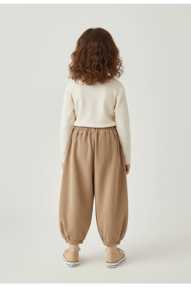 Pantalon Beige Côtelé Ample Décontracté Fleur Enfant - Molleton - vue 2