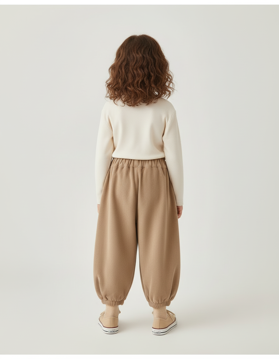 Pantalon Beige Côtelé Ample Décontracté Fleur Enfant - Molleton - vue 2