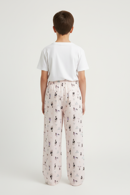 Pantalon Beige Ample Imprimé Dessins Animés Confortable - Lin - vue 2