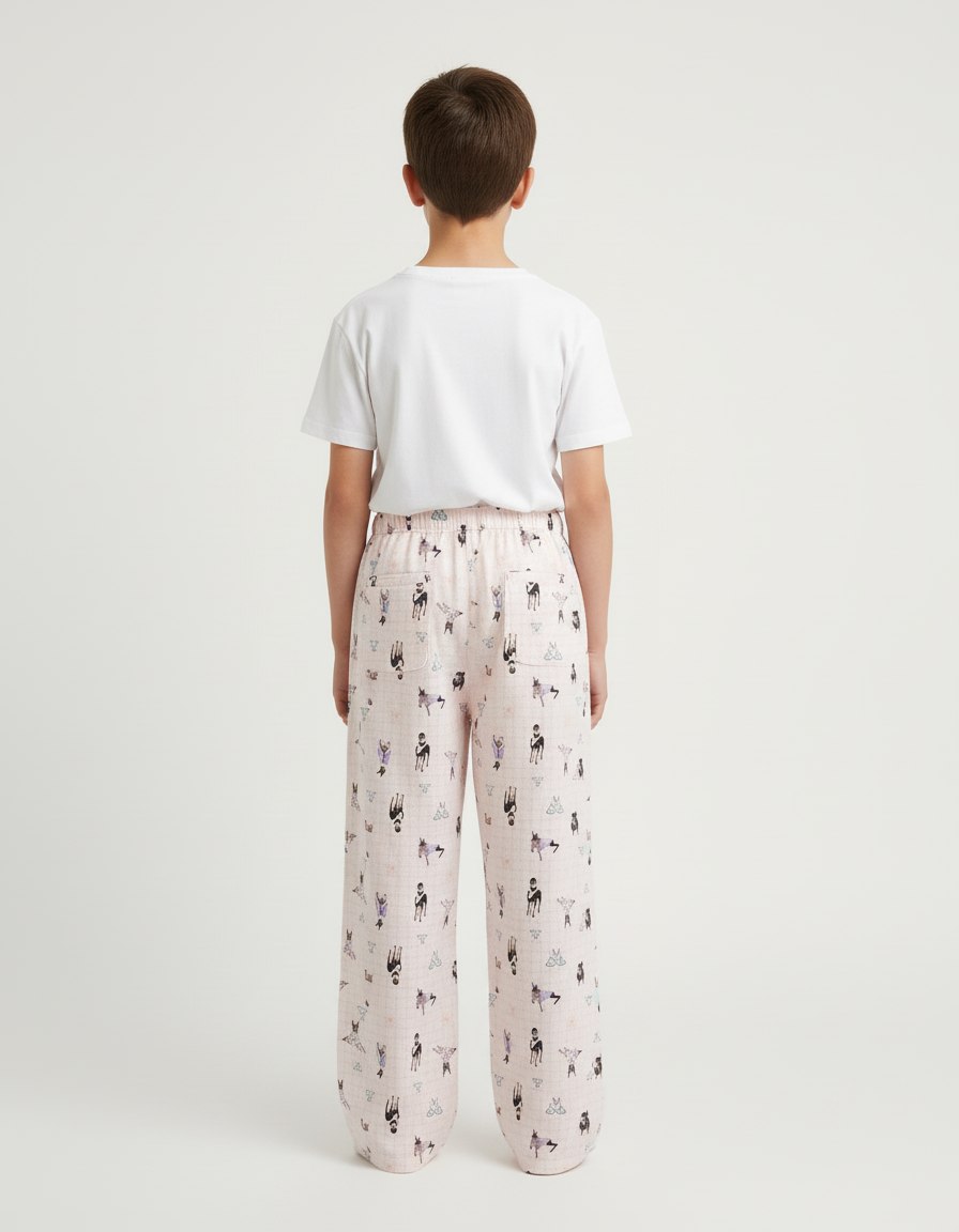 Pantalon Beige Ample Imprimé Dessins Animés Confortable - Lin - vue 2