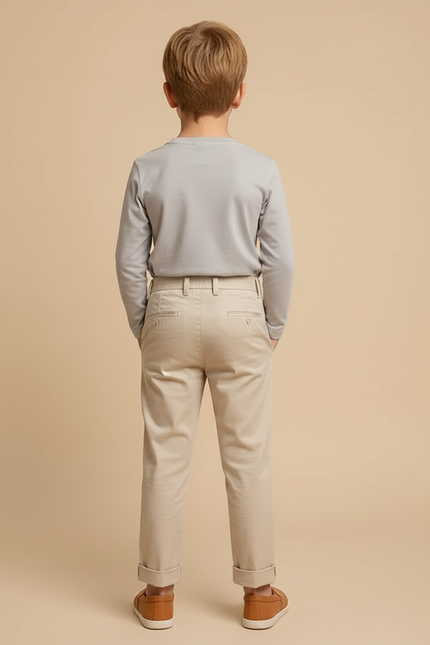 Pantalon Beige Droit Élégant Garçon Pli Coton - Blanc Gabardine - vue 2