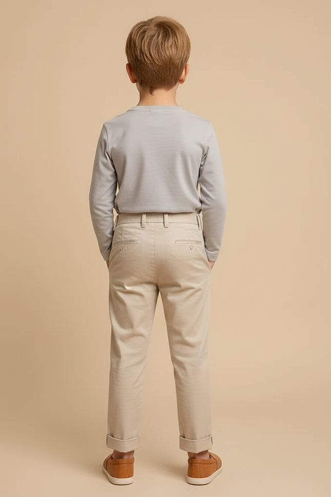 Pantalon Beige Droit Élégant Garçon Pli Coton - Blanc Gabardine - vue 2