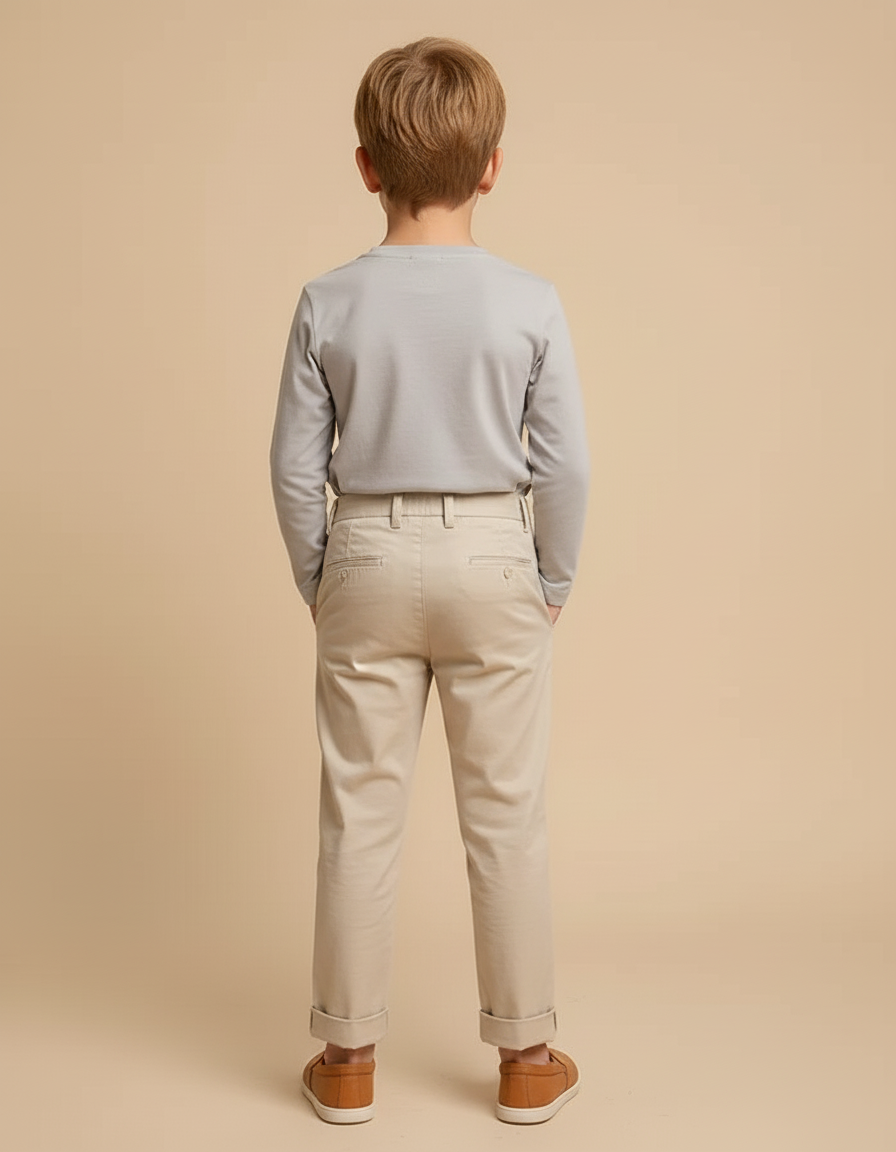 Pantalon Beige Droit Élégant Garçon Pli Coton - Blanc Gabardine - vue 2