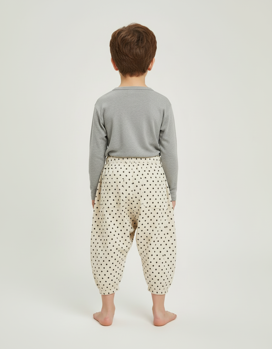Pantalon Beige Côtelé Polka Dots Ample Enfant - Cordé - vue 2