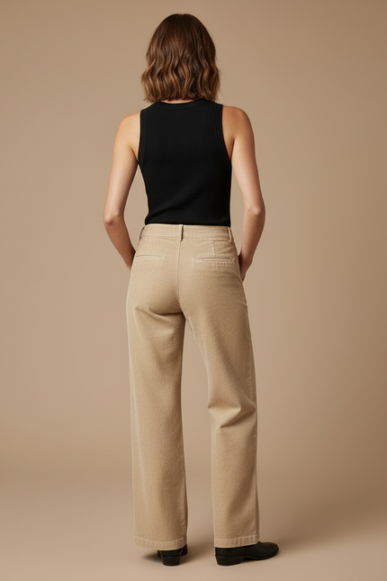 Pantalon Beige Femme Patte D'éléphant - Cordé - vue 2