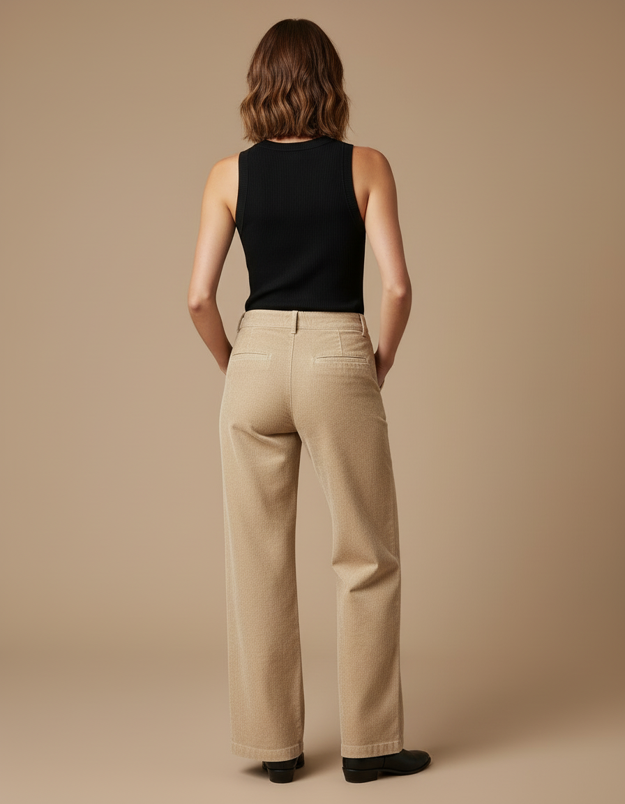 Pantalon Beige Femme Patte D'éléphant - Cordé - vue 2
