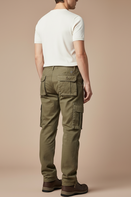 Pantalon Beige Cargo Coton Ample Décontracté Homme - Kaki - vue 2