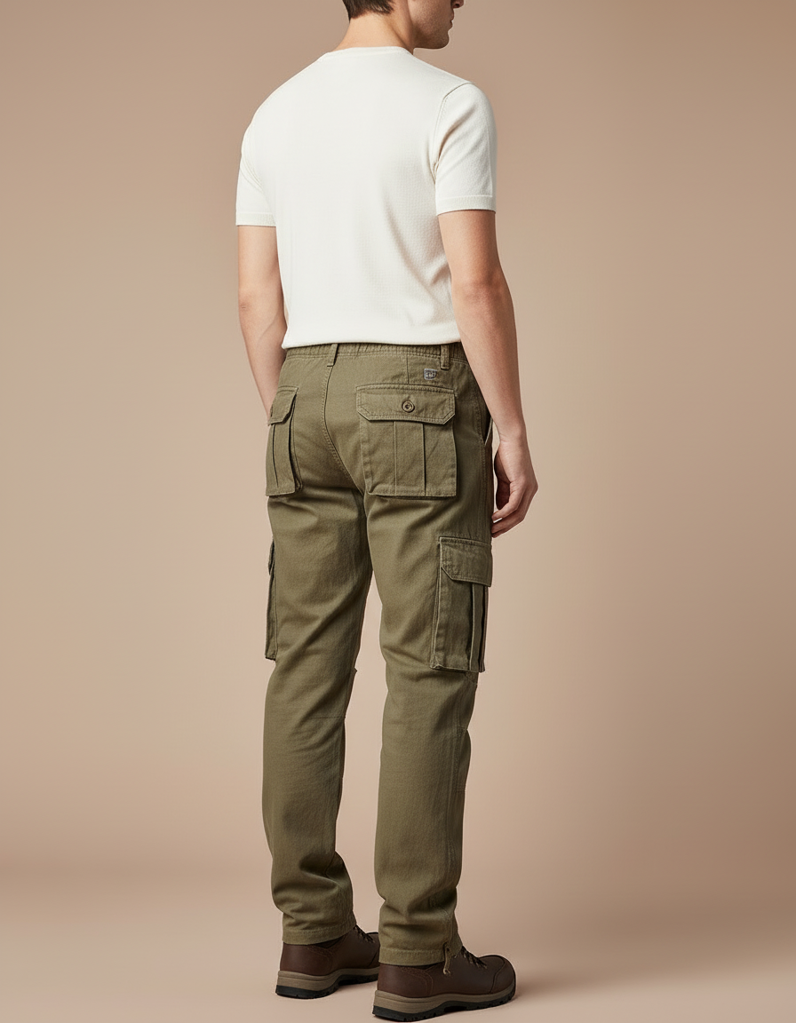 Pantalon Beige Cargo Coton Ample Décontracté Homme - Kaki - vue 2