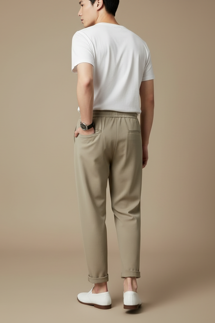Pantalon Beige Homme Fluide Décontracté Droit Léger - Kaki Polyester - vue 2