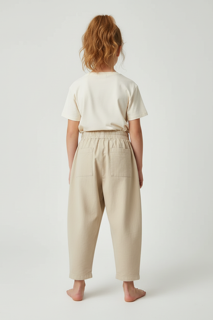 Pantalon Beige Ample Coton Enfant Décontracté Plié - vue 2