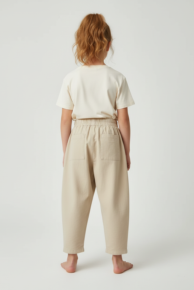 Pantalon Beige Ample Coton Enfant Décontracté Plié - vue 2