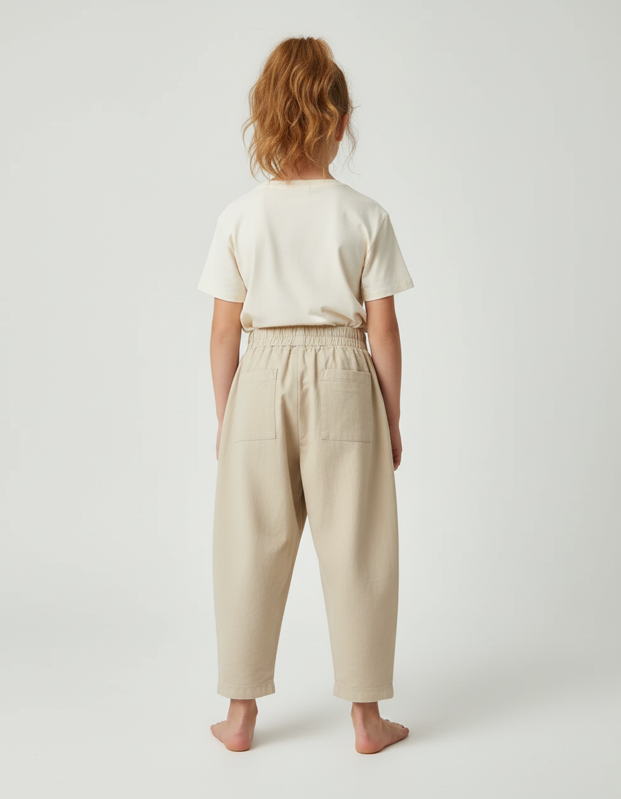 Pantalon Beige Ample Coton Enfant Décontracté Plié - vue 2