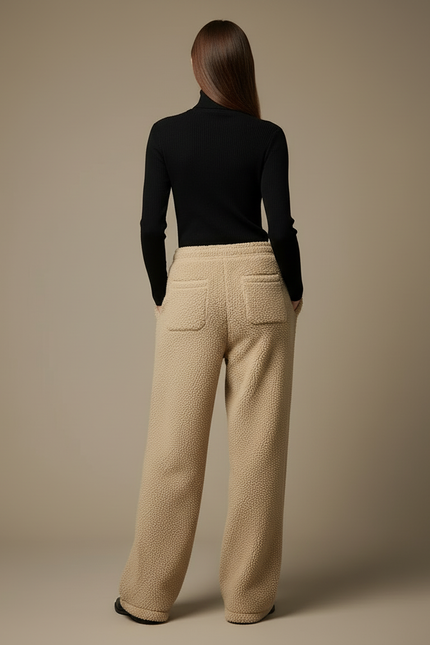 Pantalon Beige Polaire Ample Brodé Décontracté Femme - Molleton - vue 2