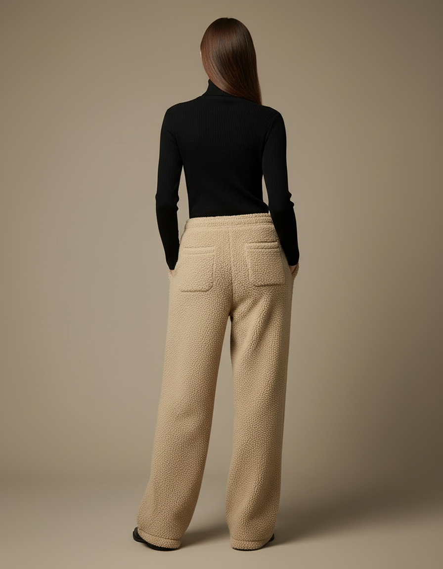 Pantalon Beige Polaire Ample Brodé Décontracté Femme - Molleton - vue 2
