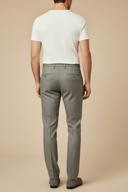 Pantalon Beige Homme Droit Élégant Tissé Fin - Gris Laine - vue 2