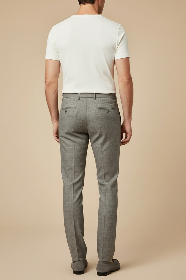 Pantalon Beige Homme Droit Élégant Tissé Fin - Gris Laine - vue 2