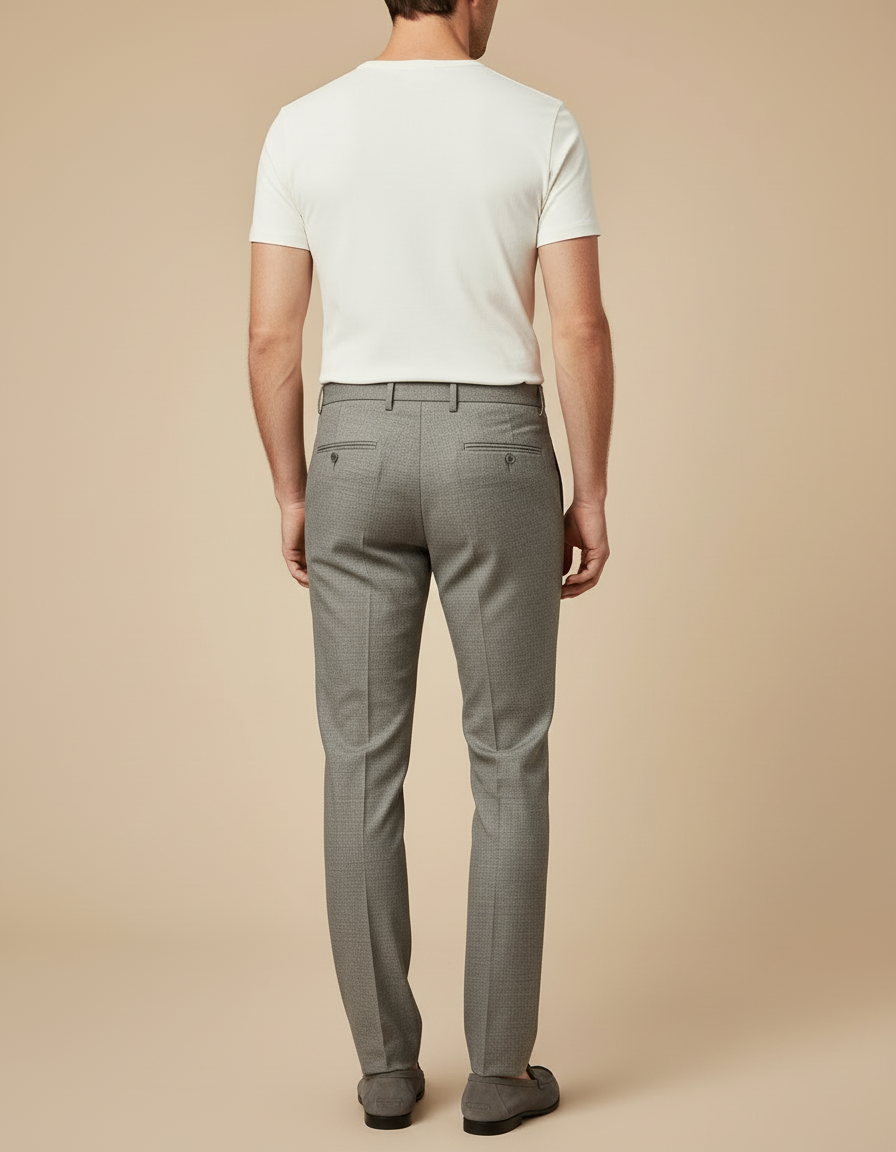 Pantalon Beige Homme Droit Élégant Tissé Fin - Gris Laine - vue 2