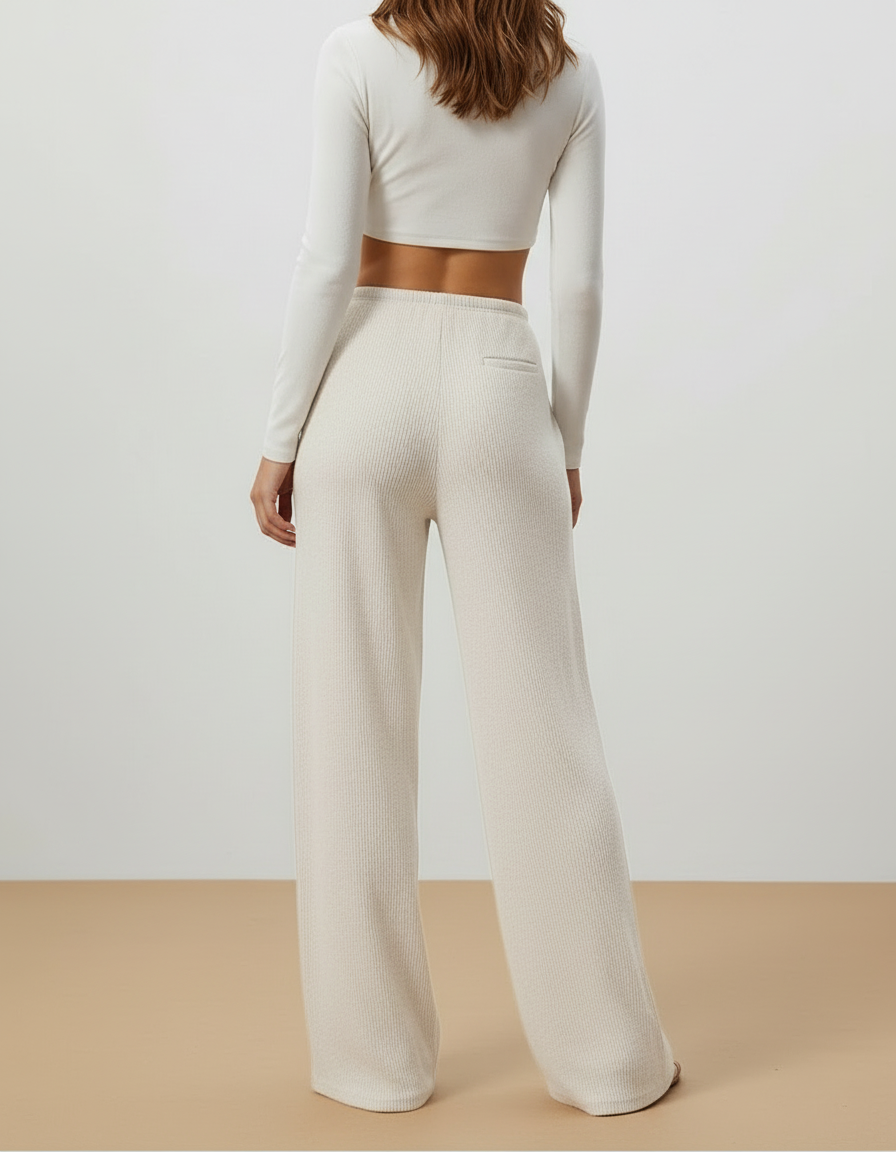 Pantalon Beige Côtelé Ample Décontracté Cordon Fluide - Maille - vue 2