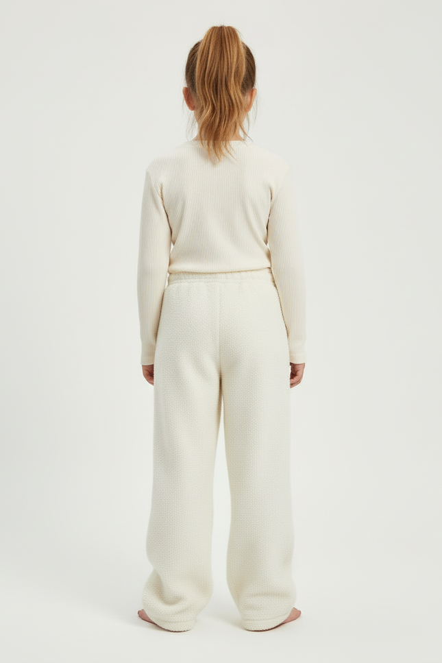Pantalon Beige Polaire Brodé Ample Décontracté Fille - Molleton - vue 2