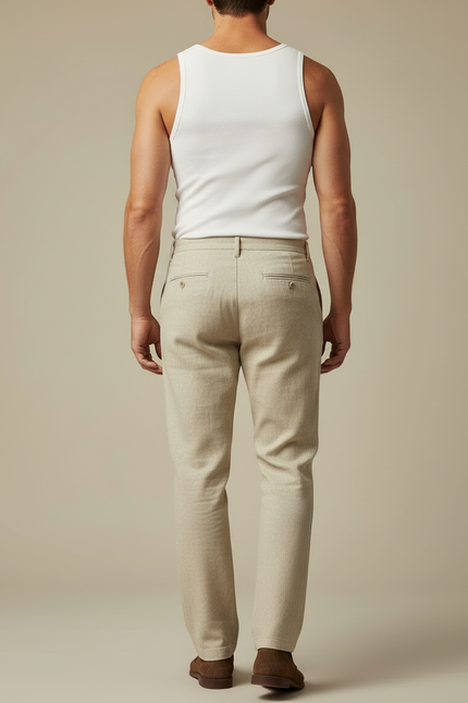 Pantalon Beige Lin Droit Homme Élégant Respirant - vue 2