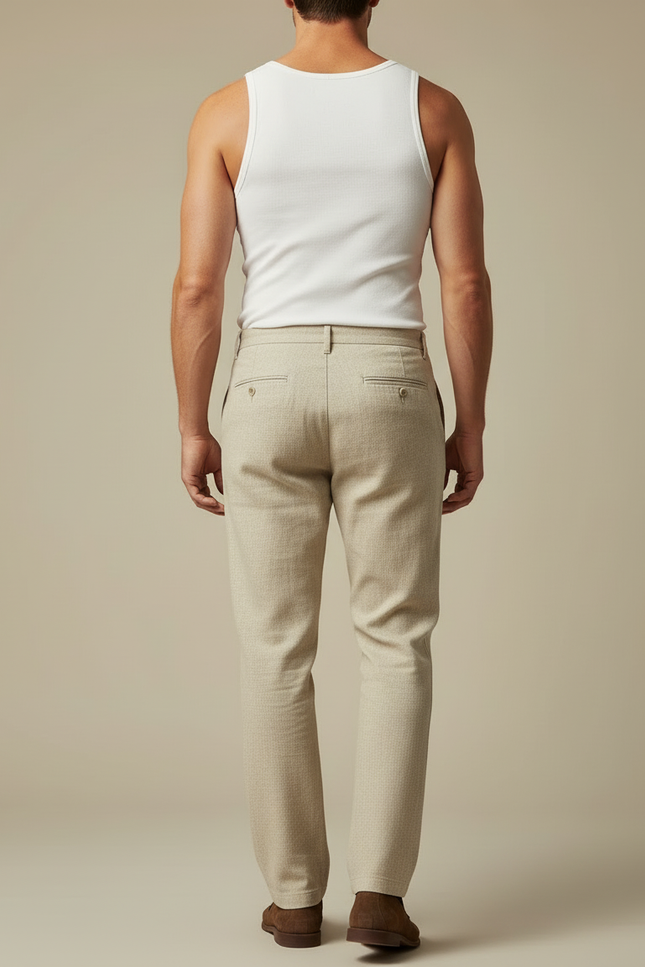 Pantalon Beige Lin Droit Homme Élégant Respirant - vue 2