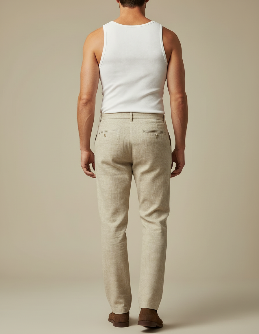 Pantalon Beige Lin Droit Homme Élégant Respirant - vue 2