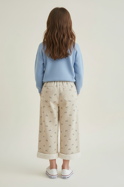Pantalon Beige Côtelé Ample Motif Nœuds Fillette - Cordé - vue 2