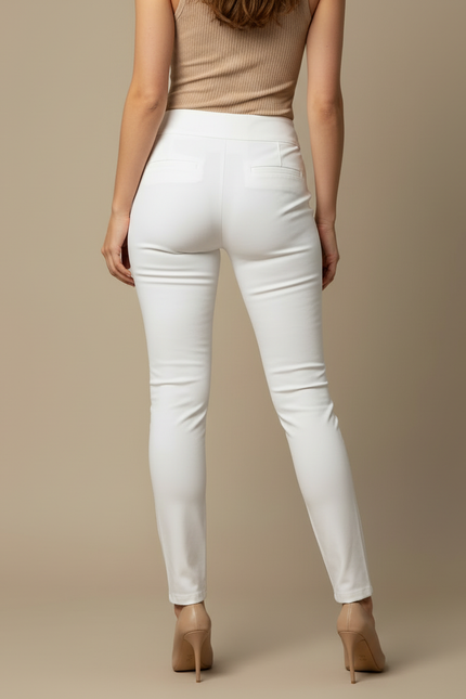 Pantalon Beige Slim Taille Haute Femme - Blanc Simili cuir - vue 2