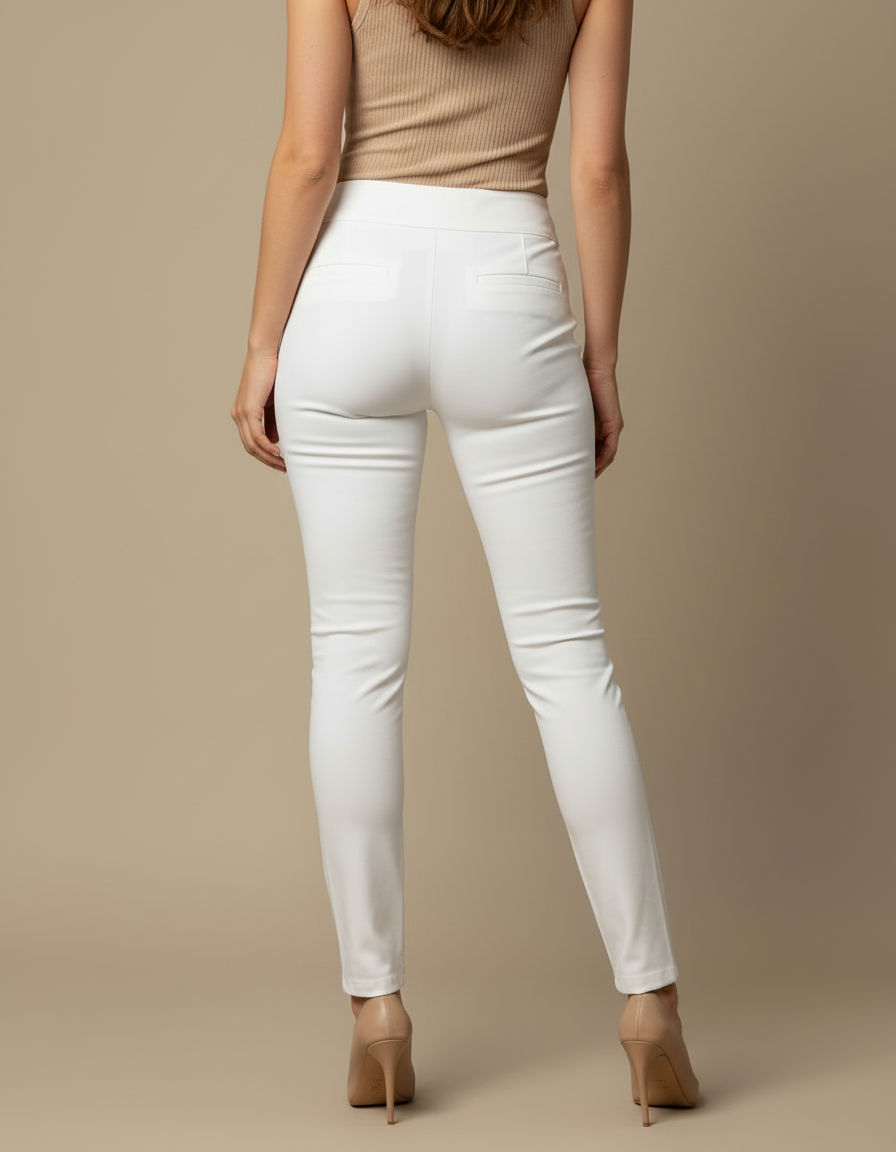 Pantalon Beige Slim Taille Haute Femme - Blanc Simili cuir - vue 2