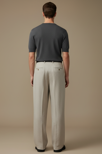 Pantalon Beige Ample Plissé Droit Lin Homme - vue 2