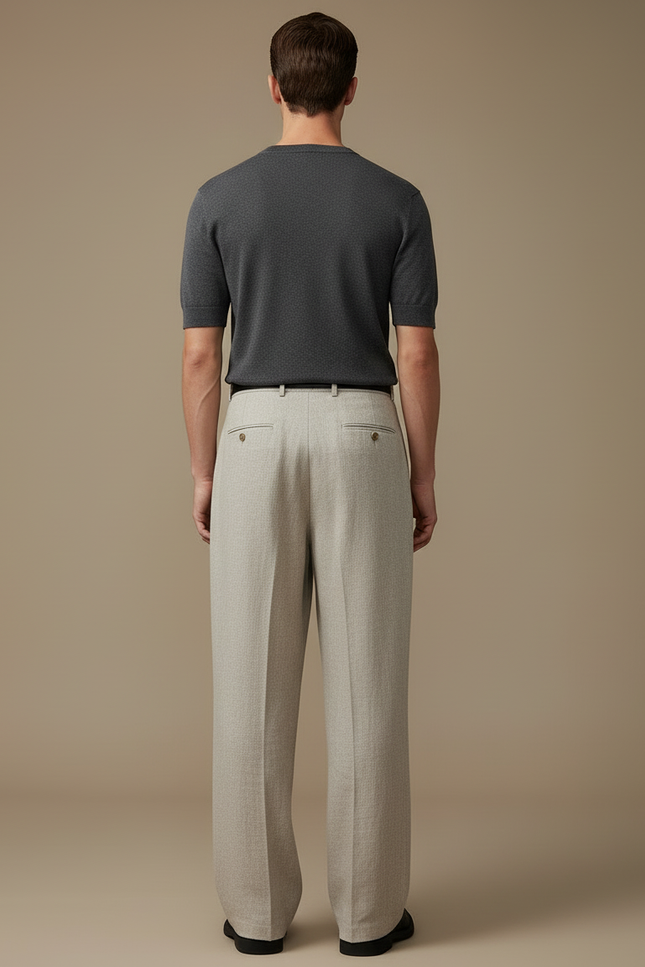 Pantalon Beige Ample Plissé Droit Lin Homme - vue 2