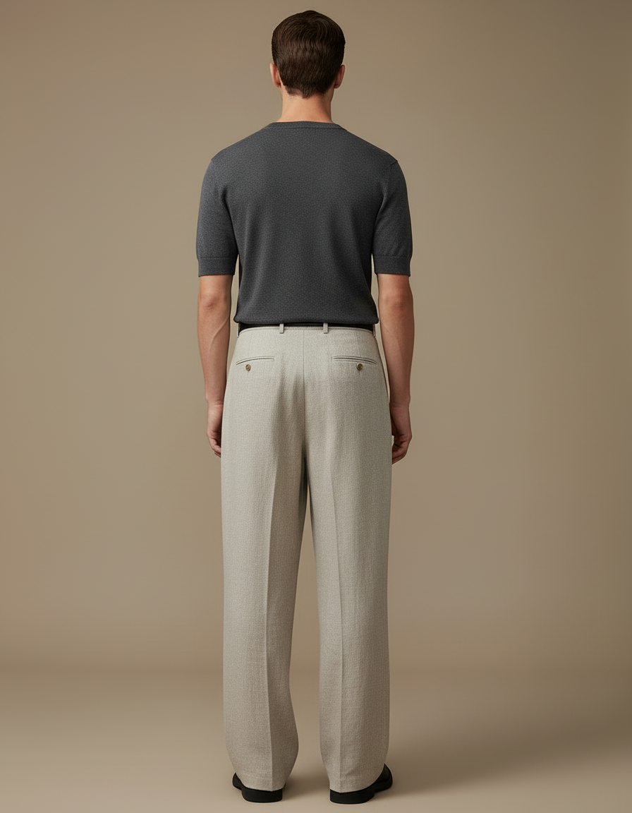 Pantalon Beige Ample Plissé Droit Lin Homme - vue 2