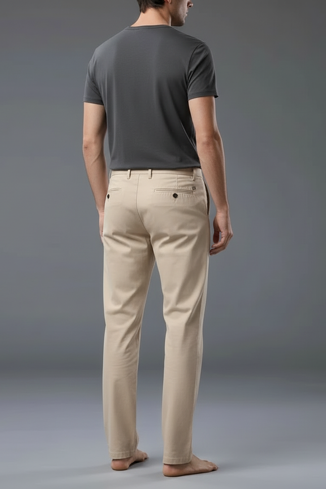 Pantalon Beige Homme Coton Droit Décontracté Extensible - vue 2