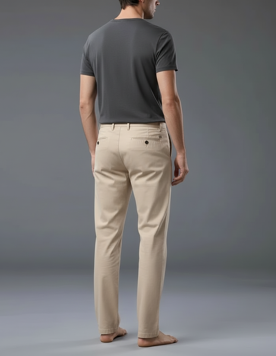 Pantalon Beige Homme Coton Droit Décontracté Extensible - vue 2
