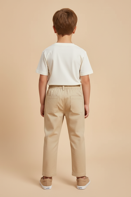 Pantalon Beige Enfant Coton Décontracté Élastique Brodé - vue 2