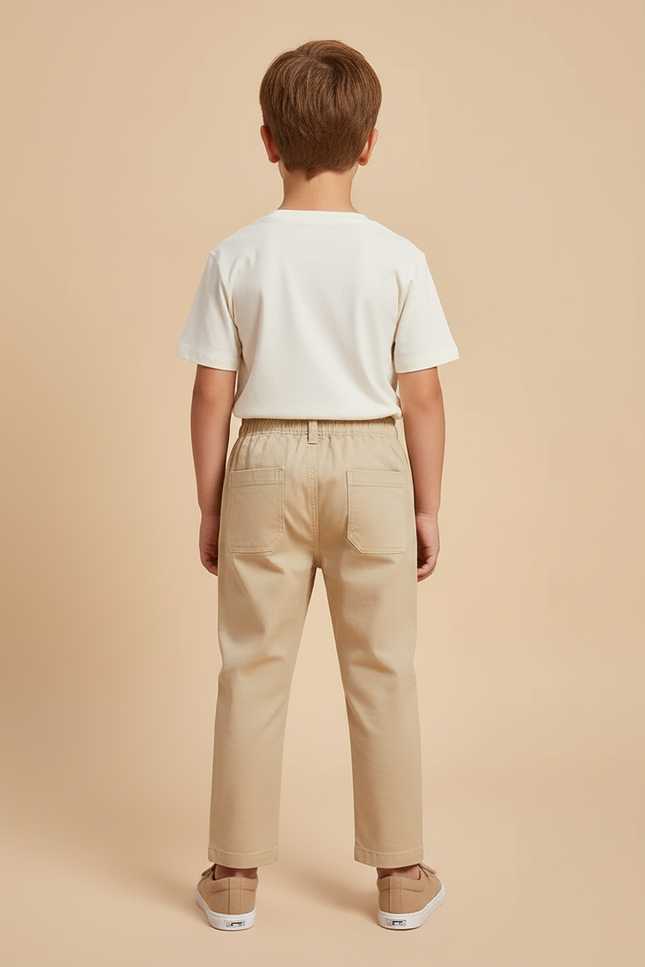Pantalon Beige Enfant Coton Décontracté Élastique Brodé - vue 2