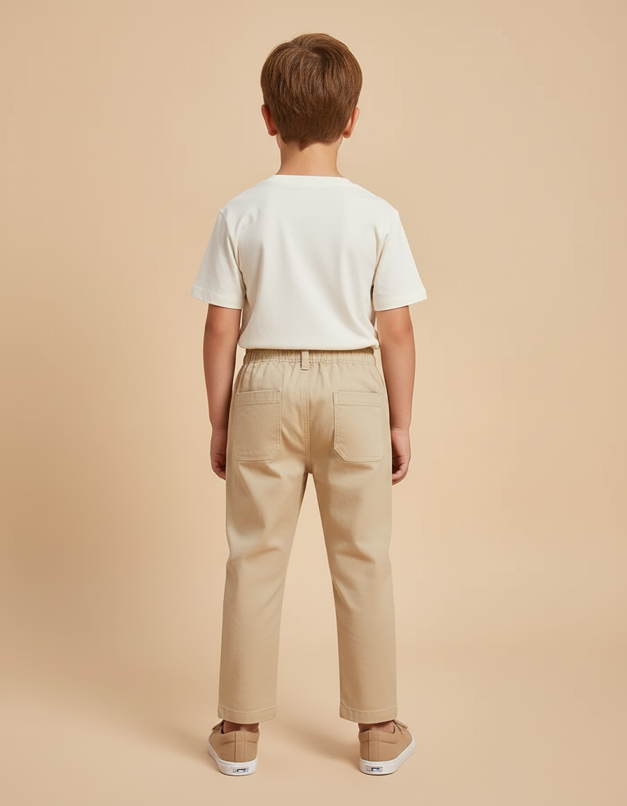 Pantalon Beige Enfant Coton Décontracté Élastique Brodé - vue 2