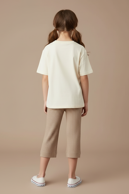 Pantalon Beige Côtelé Tricoté Enfant Confortable - Maille - vue 2
