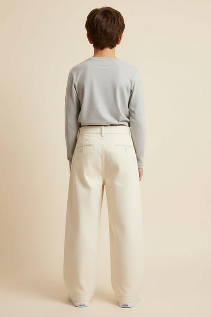 Pantalon Beige Ample Coton Plissé Enfant Décontracté - vue 2