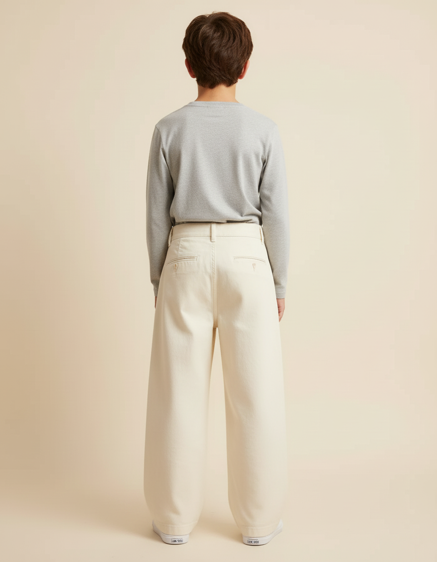 Pantalon Beige Ample Coton Plissé Enfant Décontracté - vue 2