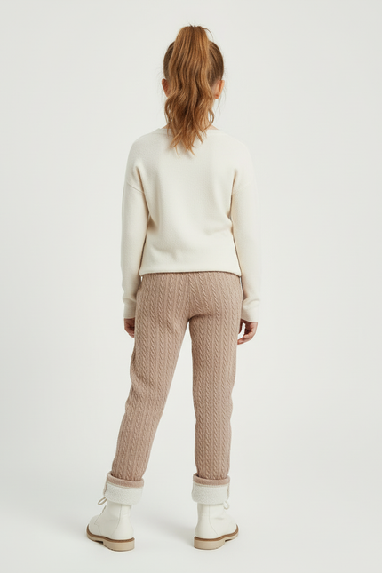 Pantalon Beige Tricoté Torsadé Enfant Chaud Hiver - Maille - vue 2