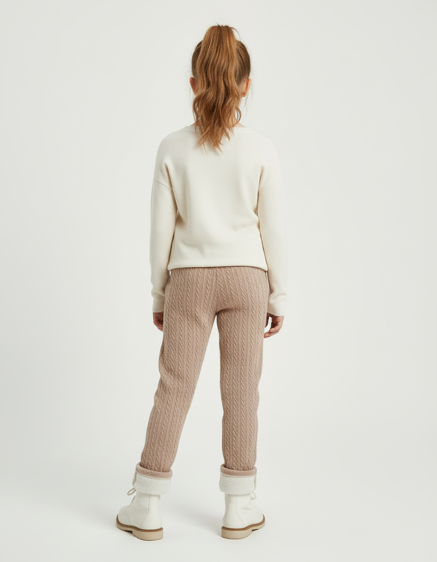 Pantalon Beige Tricoté Torsadé Enfant Chaud Hiver - Maille - vue 2
