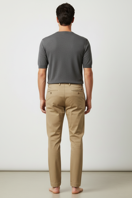 Pantalon Beige Coton Slim Élastique Homme Élégant - Gabardine - vue 2