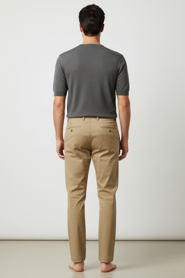 Pantalon Beige Coton Slim Élastique Homme Élégant - Gabardine - vue 2