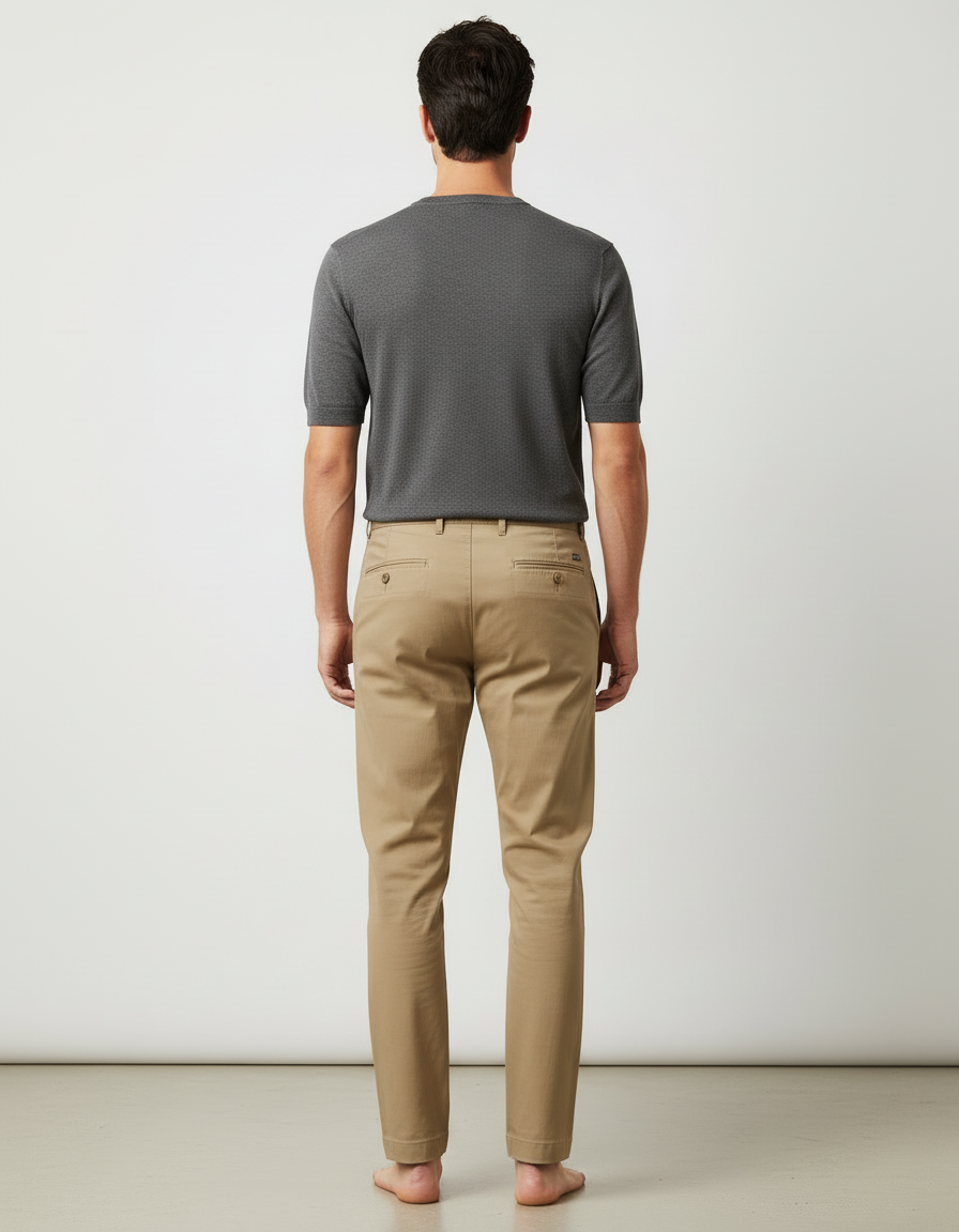 Pantalon Beige Coton Slim Élastique Homme Élégant - Gabardine - vue 2