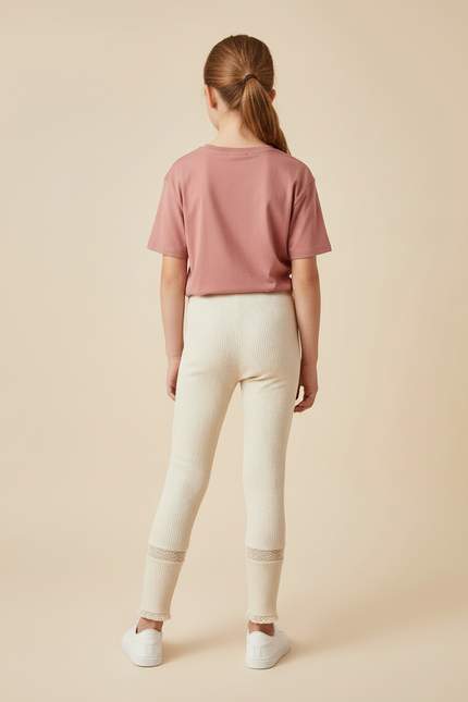 Pantalon Beige Côtelé Maille Dentelle Confortable Fille - vue 2