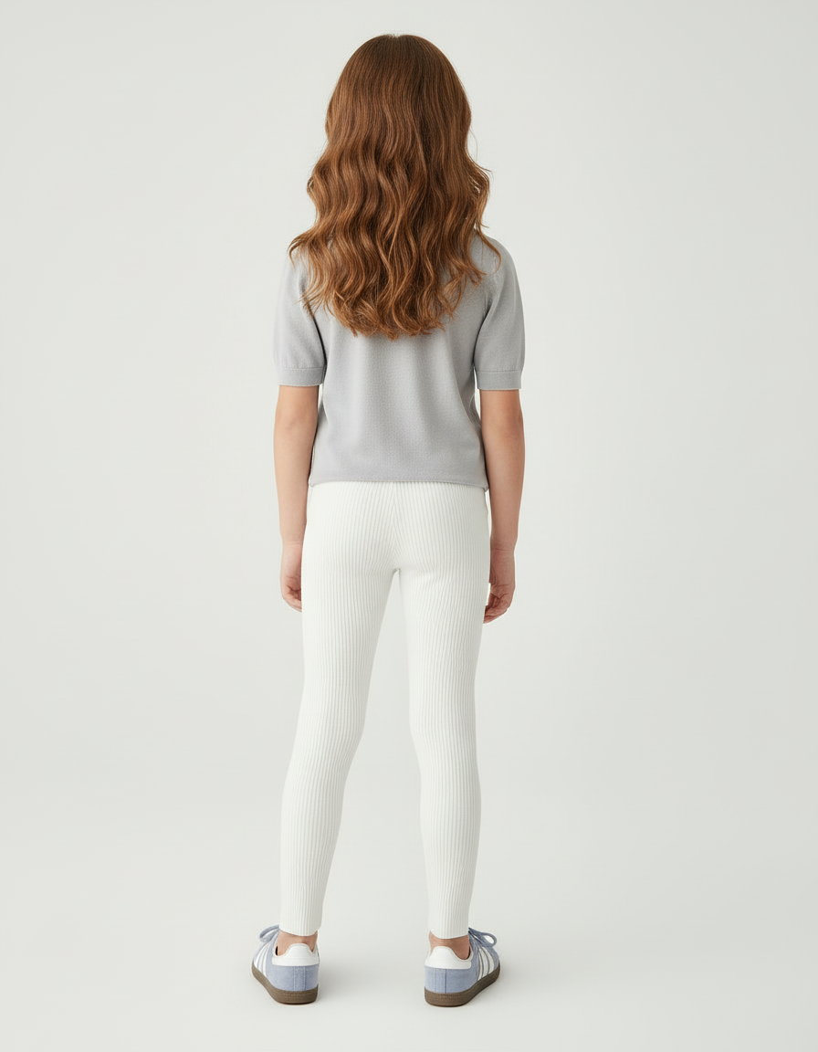 Pantalon Beige Côtelé Extensible Slim Enfant - Blanc Maille - vue 2